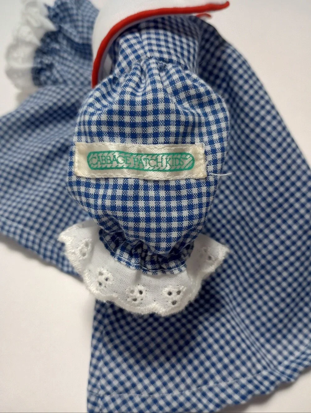 Cabbage Patch Kids Doll Clothes, Dress & Bloomers Blue Check w/Red Piping 15P SS